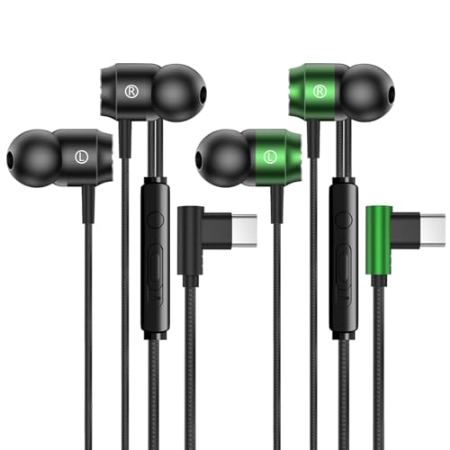 MUNSKT USB C Headphones For Iphone 16Pro Max, In Ears Wired Earphones USB C for Samsung Galaxy S24 Ultra, Headphones Compatible with OnePlus 10T/10 Pro, iPad Pro/Mini 6/Air (Black & Aurora Green)