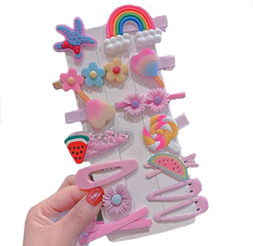 Samtiny 14Pcs Rainbow Hair Clip-Fashion Pearl Clip Sweet, Artificial Macaron, Resin Clip, Suitable for Women, Clips, Accessories, Styling Tools, Beautiful and (3# 14-piece pink starfish set)
