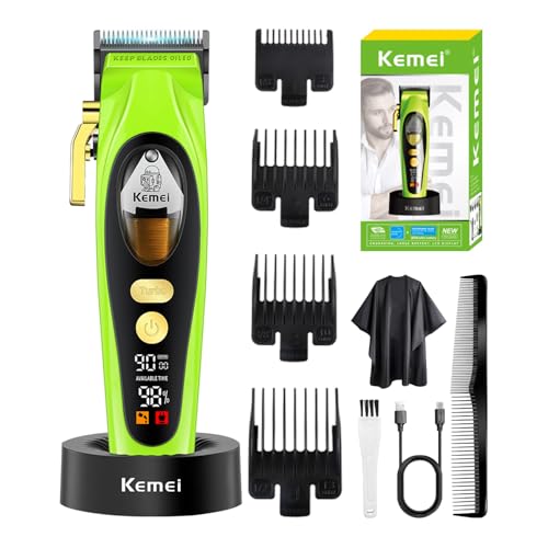 KEMEI 2035 Cortapelos profesional para hombre, inalámbrico, hojas DLC con palanca, indicador LED, eléctrico, USB, recargable, contornos, peluquería, cortapelos