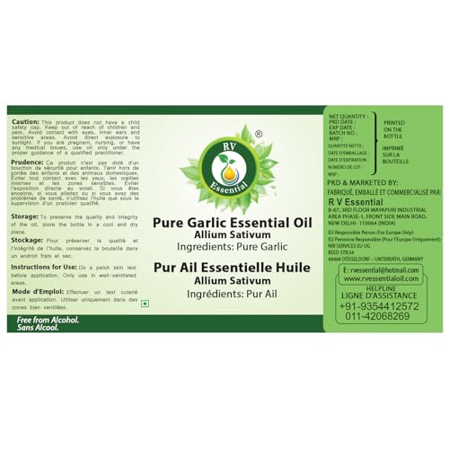 Image of R V Essential Pure Garlic Essential Oil 10ml- Allium Sativum (100% Pure and Natural Steam Distilled) For Skin Face Hair Body Nails Scalp Massage Aromatherapy Diffuser Soap Candle Perfume Making