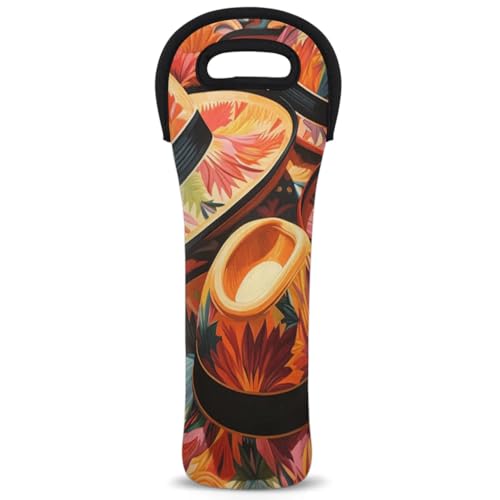 Neoprene Wine Tote Carrier Bag for Wine,Water, Champagne, Beer, Baby Bottles 15.6 x 5.1 Inches, Protective Wine Bag,Mexico Hat