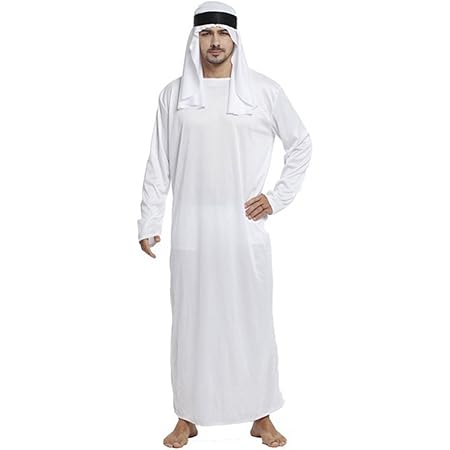 Amazon Himoe ハロウィン アラブ ドバイ アラビア 商人 首長 アラブの王子 砂漠の王子 アラブ服 中東 商人 石油王 ホワイト 男性用 メンズ 仮装 コスプレ衣装 ３点セット フリーサイズ コスプレ 仮装 通販