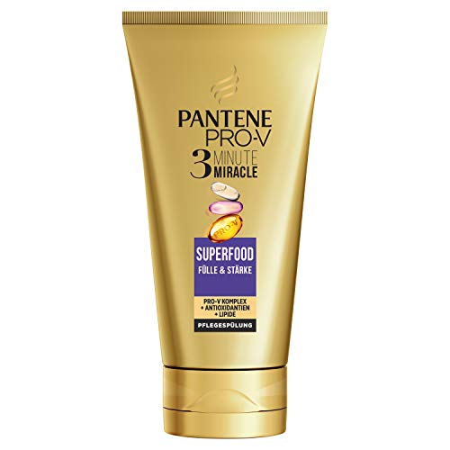 Pantene Pro-V Superfood Fülle & Stärke 3 Minute Miracle Pflegespülung, 150 ml, für Schwaches, Dünnes Haar, Conditioner, Haarpflege Glanz, Feines Haar, Conditioner Dünnes Haar, Gold
