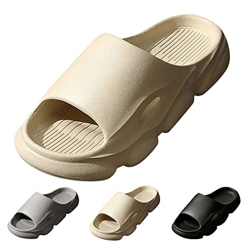 Men Slippers Summer Fashion Indoor And Outdoor Versatile Slippers Flat Comfortable Mens Hard Sole Slippers Wide Width Khaki #TOP1