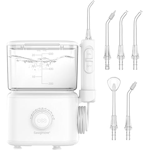 Sawgmore Water Dental Flosser Teeth Pick, 10 Adjustable Pressure, 600ml Large Capacity, Electric Oral Irrigator Water Flos...