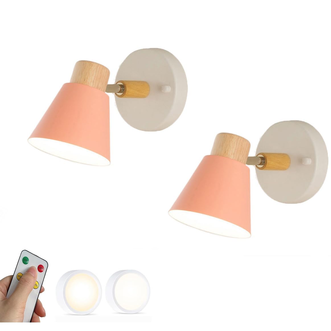 LYUXIANG 2 Set Battery Operated Wall Light Rechargeable USB Led Bedside Wall Lamp Remote Indoor Cordless Wireless Lamp Adjustable Arm Metals Modern Wall Lighting for Bedroom Living Room/Pink