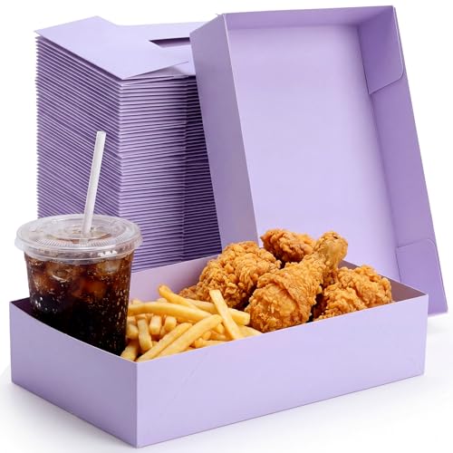 Image of Chinco 100 Pieces Paperboard Kraft Food Trays 4 Corner Pop up Food Tray Disposable Foldable Cardboard Movie Night Snack Party Container Box for Holding Drink at Stadiums or Theaters (Purple)