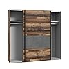 Forte Armadio CLIF 220, Guardaroba, Ante Scorrevoli Vintage Camera da Letto 2 Ante, Decoro Legno: Old Wood Vintage/Effetto Cemento Grigio Scuro, 220x210.5x61 cm #4