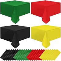MASHAN 24-Pack Round Plastic Tablecloths – Red, Green, Yellow, Black For Juneteenth & Kwanzaa