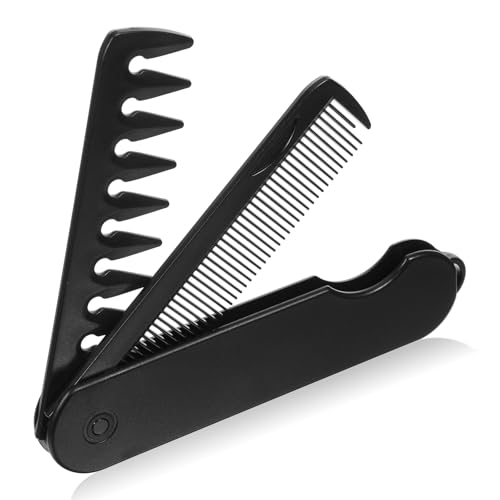 Peine plegable, peine de bolsillo 2 en 1, peine plegable con dientes anchos y finos, 13,5 cm de longitud – Material PP y acrílico 180° bisagra para masaje de cabeza y peinado de barba – Apto para