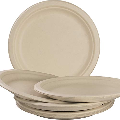 Biodegradable Plant-Based Tree-Free Disposable 9 Inch Plates 50 Pk. Sturdy Gluten Free Wheatstraw Fiber is Certified Compostable, Eco-Friendly, Microwavable and Safe for Hot and Cold Foods.