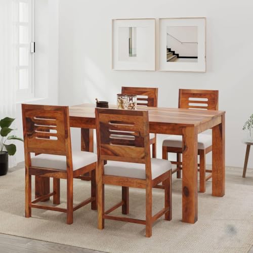 Image of Sheesham Wood Dining Table 4 Seater || 4 Seater Dining Table with Chair || Dining Room Set || Dining Table Set || Wooden Dining Table 4 Seater || 4 Seater, Honey