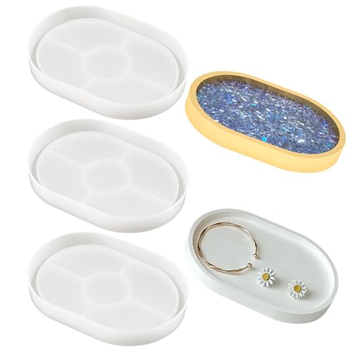 3 Pack Oval Coaster Mold for Cup Silicone Oval Shaped Epoxy Platter Resin Tray Mold Large DIY Casting Craft Decorating for Craft Storage Home Decoration (Small)