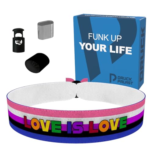 Genderfluid - Love is Love bunt Stoffarmband - Wasserfestes Satin Armband - LGBTQ Pride - Farbenfrohes Unisex Schmuck - Statement Armband für Stolz und Akzeptanz - Handgemacht