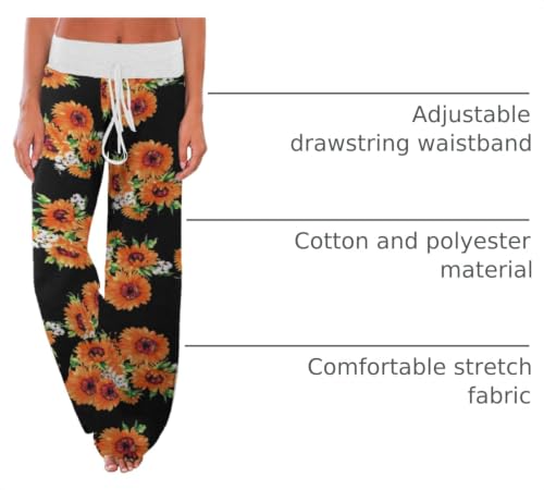 Image of iChunhua Women's Comfy Stretch Floral Print Drawstring Palazzo Wide Leg Lounge Pant