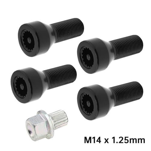 Image of 5pcs 36136786191 M14x1.25mm Wheel Lock Set Lug Nuts Bolt Fit for BMW Mini, I3 I8 M2 M4 F80 X2 X4 X6 with Master Key, Black Anti-Theft Wheel Stud Bolt Locks