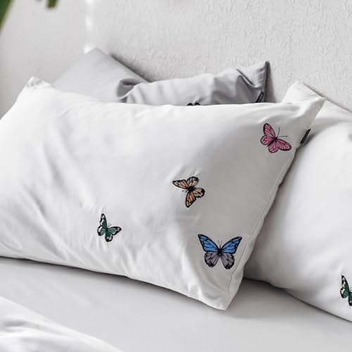 CASA FAB 枕カバー ピローケース 2枚セット 長繊維綿100% 高級コットンサテン織り 光沢があり肌触りの良い刺繍 高密度生地300本 通気性・吸湿性・毛羽だちにくい シルクのような肌触り 高級で贅沢な無地スタイル 2枚セット 63X43CM