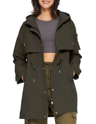 Orolay Chaqueta Cortaviento Larga con Capucha para Mujer Anoraks Activos para Exteriores Verde Oscuro S