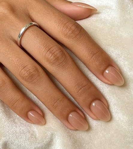 Artquee Press on Nails Short Clear Nude Almond False Tips Glossy Reusable Fake Stick on Nails Kit for Women - 30 PCS 15 Sizes