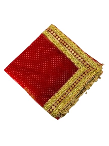 Sattyaki Devi MATA Ki Chunri(2 Metres, Big, Red, Net Cloth) Navratri Puja Chunari, Durga Maa Chunni for MATA Ki Chowki, Navaratri Decoration of Pooja Room