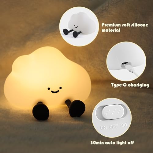 YISUN Cloud Night Light, Cute Silicone Nightlight for Baby Toddler, Rechargeable LED Nursery Lamp with Timer, 3 Level Dimmable Soft Squishy Night Lamp Gift for Bedroom Kids Room Decor - Image 3