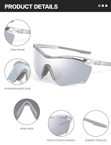 Image of BIRCEN Mens Polarized Sunglasses for Sports: TR90 Lightweight Sun Glasses Wrap Around Shades for Fishing Driving Cycling