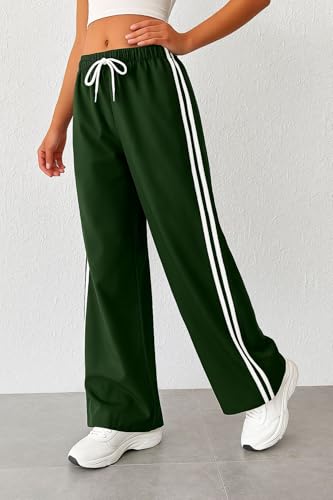 Image of SAKHWALA Women Track Pant | Women's Wide Leg Track Pants High Waist Drawstring Sweatpants with Side Stripes, Casual Loose Fit Lounge Joggers, Dark Grey