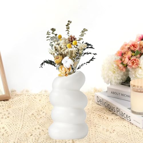 White Flower Vases Plastic Spiral Vase Modern Fall Minimalist Vase Small Pampas Grass Decorative Vases Flower Arrangement Container for Home Decor Wedding Table Party (1Pcs) - Image 5