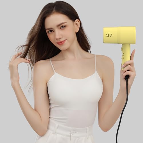 Image of AINA Diffuser Hair Dryer Full-Featured Blow Dryer 110V /1600W(Zest Yellow) | 3 Heat /2 Speed;Cold shut button;Lightweight;Compact Size;High Temp;Low Airflow;Same Results;Less Expense