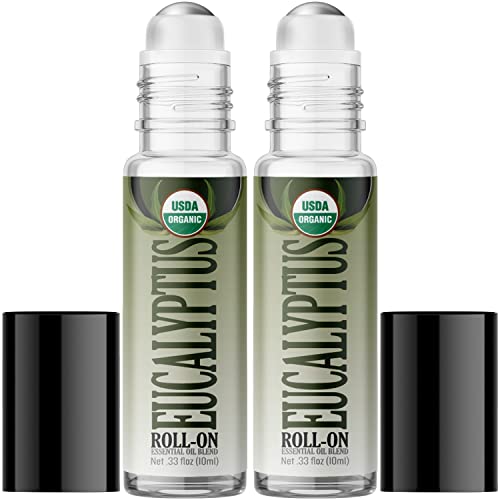 Organic Eucalyptus Roll On Essential Oil Rollerball (2 Pack - Usda Certified Organic) Pre-Diluted With Glass Roller Ball For Aromatherapy, Kids, Children, Adults Topical Skin Application - 10Ml Bottle #TOP7