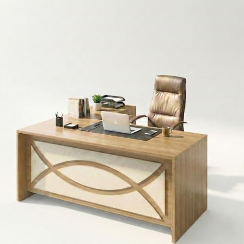 Image of TEKAVO Kairo Director Table for Office with 2 Drawer & Storage, Executive Desk for Office, Laptop Table, Boss Table, Luxury MD Desk, Brown & Black Wood (150 Cm x 60 Cm x 75 Cm) - DIY