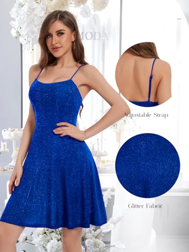 Bbonlinedress Spaghetti Straps Sparkly Homecoming Dress Fit and Flare Glitter Mini Swing Semi Formal Prom Party Club Dress4