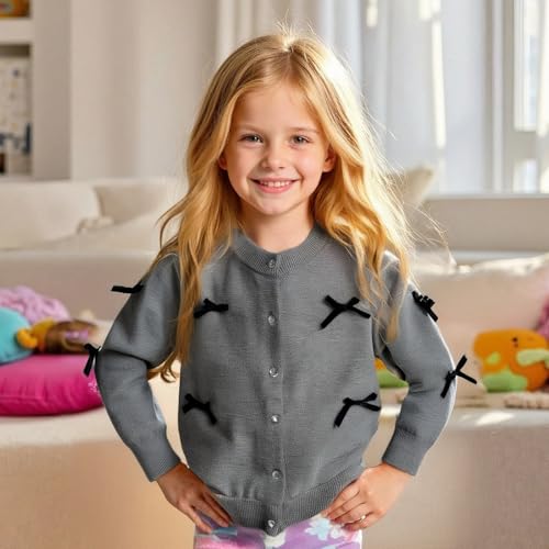 Girls Cardigan Long Sleeve Button Front Sweater Toddler Kids Knit School Uniforms Sweaters 3D Bow Knitwear Coat 3-12 Years2