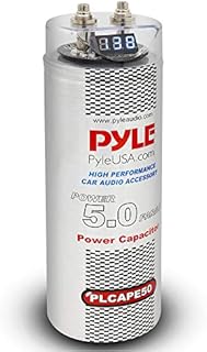Pyle 5.0 Farad Digital Power Capacitor - High-Performance Car Audio Accessory with Blue Digital Display, Voltage Readout, Over Voltage Protection, Mounting Hardware, DC 12-24V - Pyle PLCAPE50
