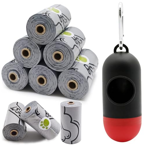 Image of YUCHIYA 9 Pack Dog Poop Bag with Holder Dog Waste Bags Dispenser with Silver Leash Clip Doggie Poop Bags with Poop Bag Holder Biodegradable Unscented 13 * 9 Inch (Grey,1 Holder 135 Bags )