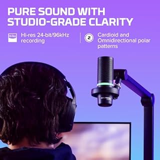 HyperX DuoCast, Microfono da gaming, USB a condensatore, Illuminazione RGB, ShockMount, Cardioide, Omnidirezionale, FiltroPop, Streaming, Podcast, Twitch, YouTube, Discord, per PC, PS5, PS4, Mac, Nero