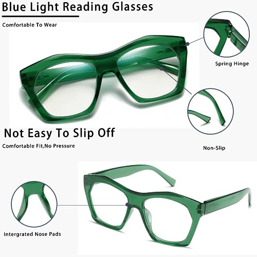 Viseng 3 Pack Oversized Frame Design Women's Reading Glasses, Blue Light Blocking Computer Reader +2.0
