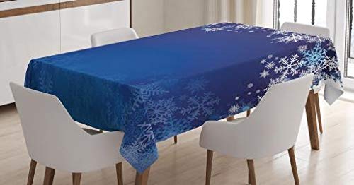 ABAKUHAUS Navidad Mantele, Varios Copos de Nieve, Resistente al Agua Apto Uso Exterior e Interior No Destiñen, 140 x 240 cm, Azul pálido Azul Marino