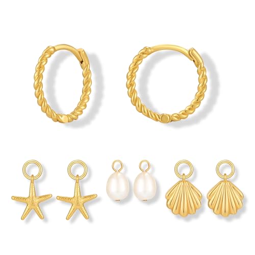 Small Gold Hoop Earrings And Cute Charms Twisted Huggie Hoops With Interchangeable Charm