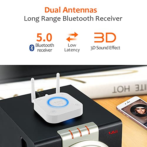 [Upgraded] 1Mii Bluetooth 5.0 Receiver, Long Range Hifi Bluetooth Audio Adapter W/ 3D Surround Aptx Hd Low Latency, Optical Rca Aux 3.5Mm Coaxial For Home Stereo System - B06Pro Grey #TOP3