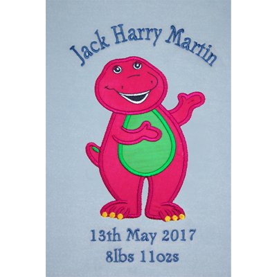 Oh Sew Simple Barney Personalised Super Soft Fleece Baby Blanket (02 Blue)