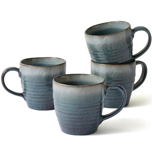 Ava Nord 400 ml Coffee Mugs Set of 4 Ceramic Coffee Mugs with Handle Reactive Glaze Stoneware Coffee Mug Set for Tea Latte Cappuccino Cocoa Hot Chocolate Microwave & Dishwasher Safe - Blue