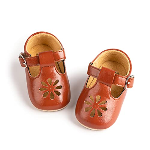 Image of KIDSUN Infant Baby Girls Mary Jane Shoes Non-Slip Rubber Sole Ballet Slippers Princess Dress Wedding Shoes Newborn Crib Shoes First Walkers Shoes