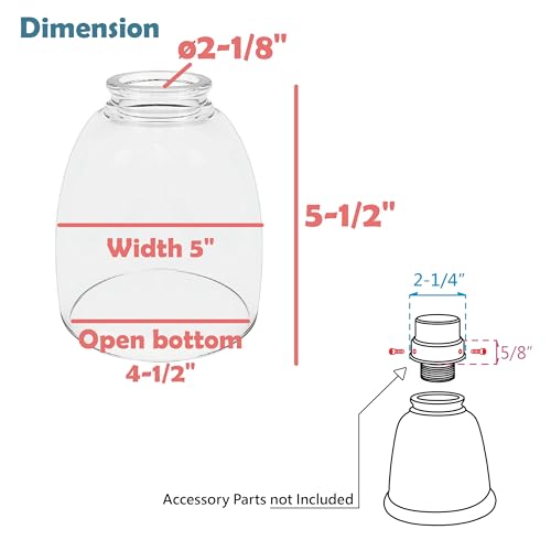 Image of Aspen Creative Clear 23073-4 Transitional Style Replacement Glass Shade, 2-1 /8 inch Fitter Size, 5-1 /2 inch high x 4-5 /8 inch Diameter, 4 Pack