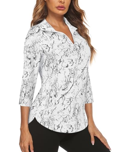 Image of Cucuchy Style Womens Golf Shirt 3 /4 Sleeve Quarter Zip Workout Tennis Tops Quick Dry UPF 50+ Shirts