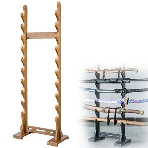 Soporte de exhibición de Espadas Estante para Espadas samuráis Percha de Madera para Espadas Estante para Espadas samuráis (marrón 10)