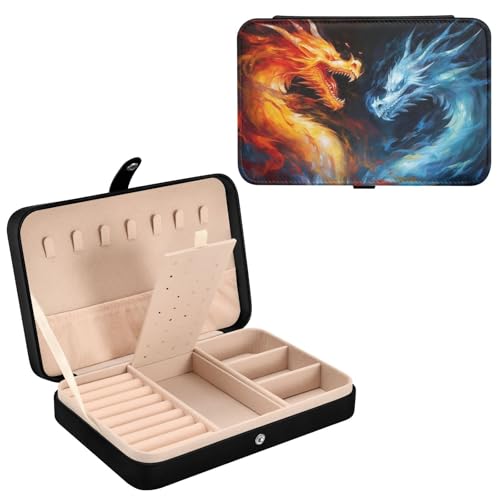 Haskirky Ice Fire Dragon Jewelry Box Portable PU Leather Travel Jewelry Organize for Women Jewelry Storage Display Holder for Ring, Necklace, Earring