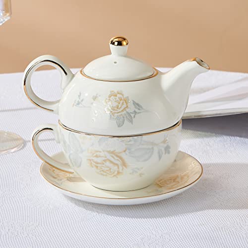 Miniatura 2 de Childike Juego De Tetera Y Taza De Porcelana, Juego De Té Para Uno, Tetera Floral, Juego De Té De Rosa Dorada, Regalo Para Mujeres