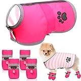 1 Piece Small Dog Winter Coat Vest Pink Fleece Dog Coat Reflective Pet Jacket Dog Apparel and 4...