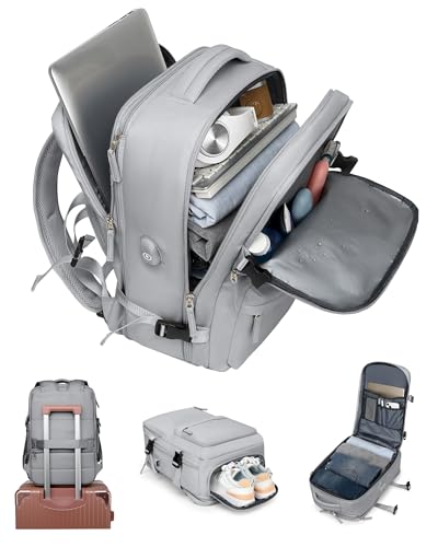 Mochila de Viagem Feminina Expansível 30-40L, Antifurto com Porta USB, Compartimento para Laptop 17.3', Aprovado como Bagagem de Mão, Leve 0.88kg, para Homens e Mulheres, Trabalho e Passeio (Cinza)